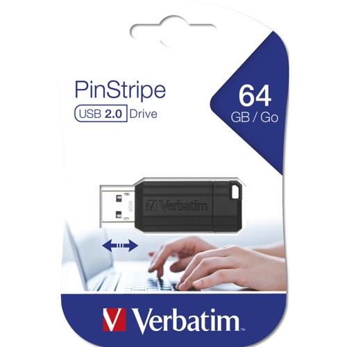 Flash Disque USB 2.0 Verbatim 64Go PINSTRIPE- 49065 Flash Disque 64Go USB 2.0 Verbatim PINSTRIPE