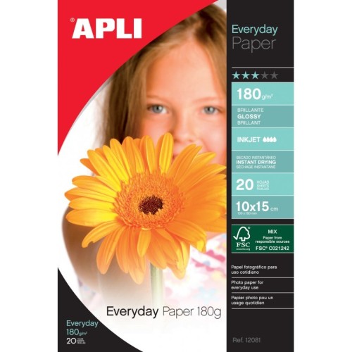 Papier photo APLI Brillant EVERDAY A4 180G 20F Papier photo APLI Brillant EVERDAY A4 180G 20F