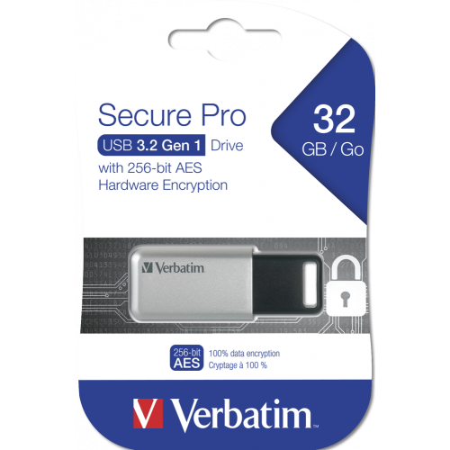 Clé USB  Verbatim  Clé Secure Pro USB 3.2 Gen 1 -32 Go 98665 Clé USB  Verbatim  Clé Secure Pro USB 3.2 Gen 1 - 64 Go 98666