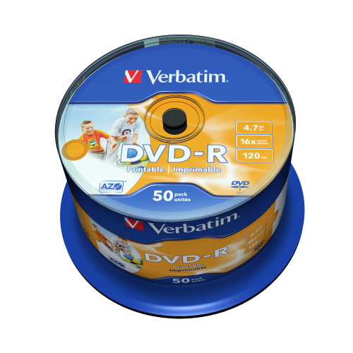 DVD-R Wide Inkjet Printable ID Verbatim (43521) -50 Pack Spindle DVD-R Wide Inkjet Printable ID Brand Verbatim