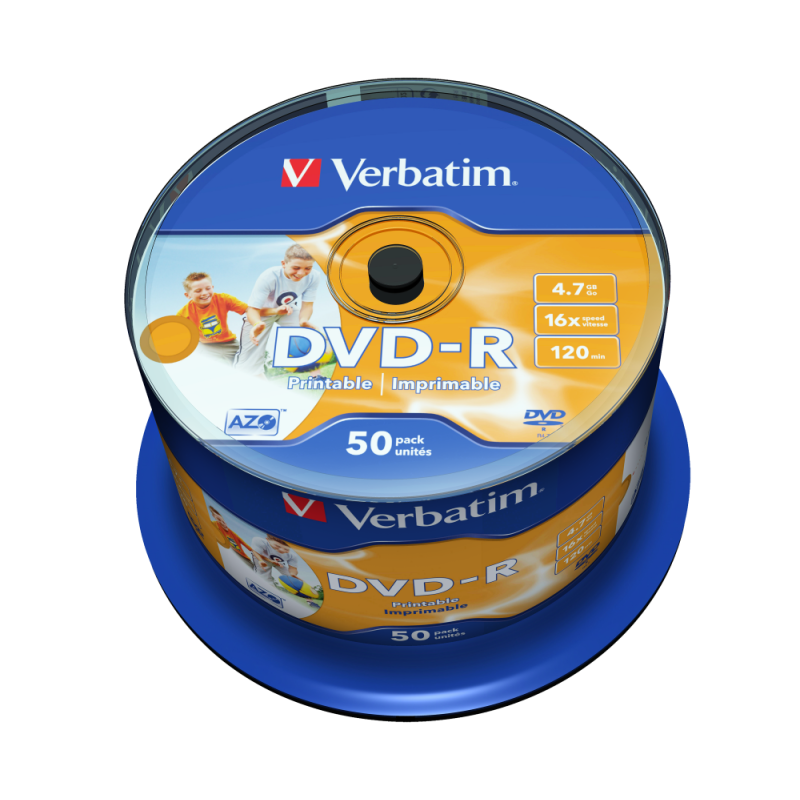 DVD-R Wide Inkjet Printable ID Verbatim (43521) -50 Pack Spindle