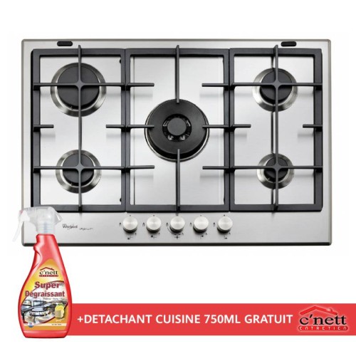 Plaque De Cuisson WHIRLPOOL GMA7522IX 5 Feux - Inox + DETACHANT CUISINE 750ML Plaque De Cuisson WHIRLPOOL GMA7522IX 5 Feux - Inox