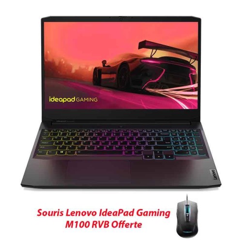 PC Lenovo IdeaPad Gaming 3  R5 16Go 512G SSD RTX 2050 82K202B6FG/TN pc portable ideapad gaming 3 15ach6 r5 16go 512g ssd rtx 2050 82K202B6FG front view noir