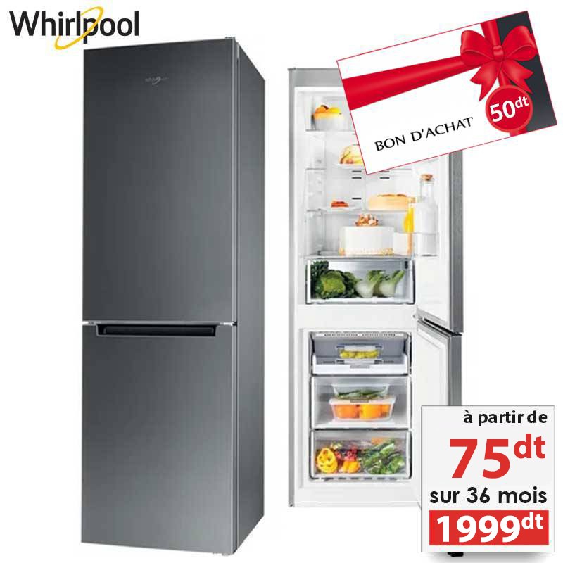 Réfrigérateur Combiné WHIRLPOOL 320 Litres 6éme Sens NoFrost - Inox+ Bon d’achat 50dt