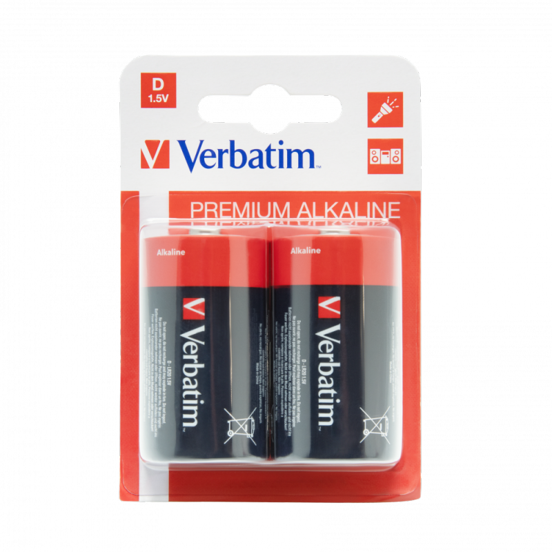 Piles alcalines D Verbatim 1.5V  - Pack de 2 - 49923