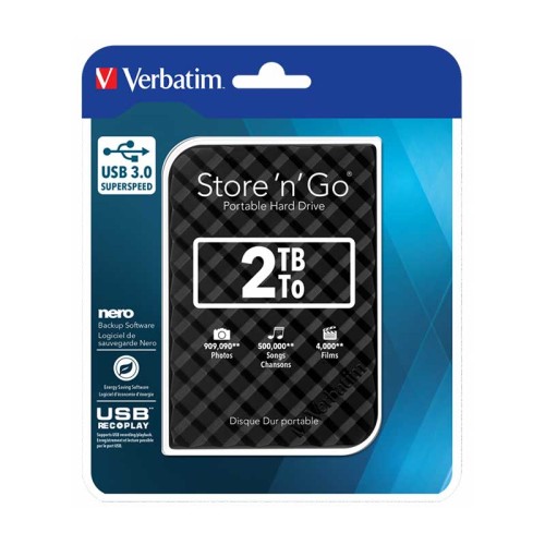 Disque dur portable USB Verbatim Store 'n' Go 3.0 -  2 To -  noir Disque dur portable USB Verbatim Store 'n' Go 3.0 -  2 To -  noir
