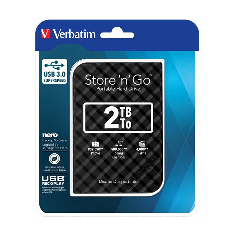 Disque dur portable USB Verbatim Store 'n' Go 3.0 -  2 To -  noir