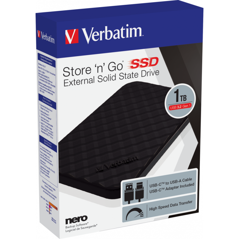Disque dur SSD portable USB Verbatim Store 'n' Go 3.2 -  1 To -  noir
