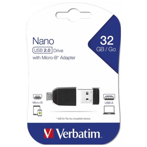 Clé NANO USB 32 Go Verbatim avec adaptateur Micro USB - 049822 Clé NANO USB 32 Go Verbatim avec adaptateur Micro USB - 049822