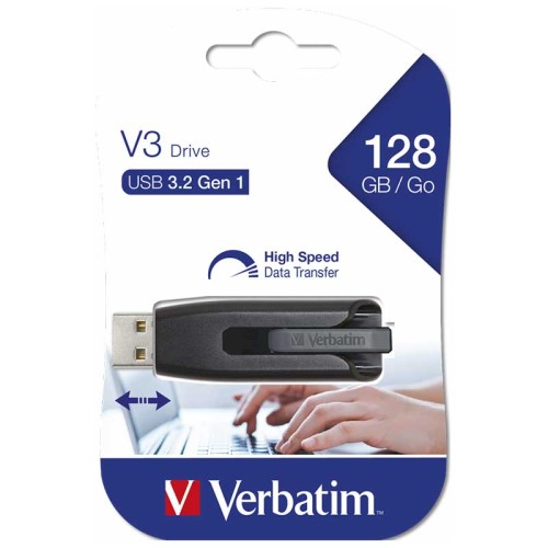 Flash Disque USB 2.0 Verbatim 128Go PINSTRIPE- 49189 Flash Disque USB 2.0 Verbatim 128Go PINSTRIPE- 49189