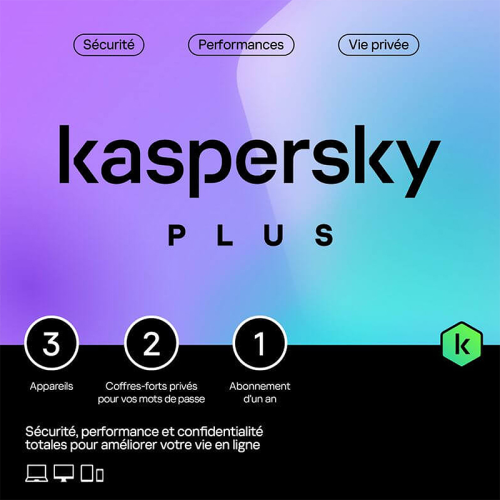 Antivirus Kaspersky 2023 Plus - Licence 3 postes / 1 an Antivirus Kaspersky 2023 Plus - Licence 3 postes / 1 an