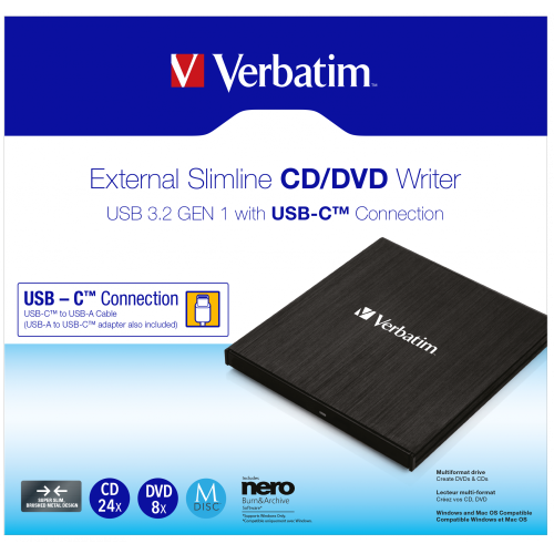 Graveur de CD/DVD externe  ultra mince connexion USB-C - 43886 Graveur de CD/DVD externe  ultra mince connexion USB-C