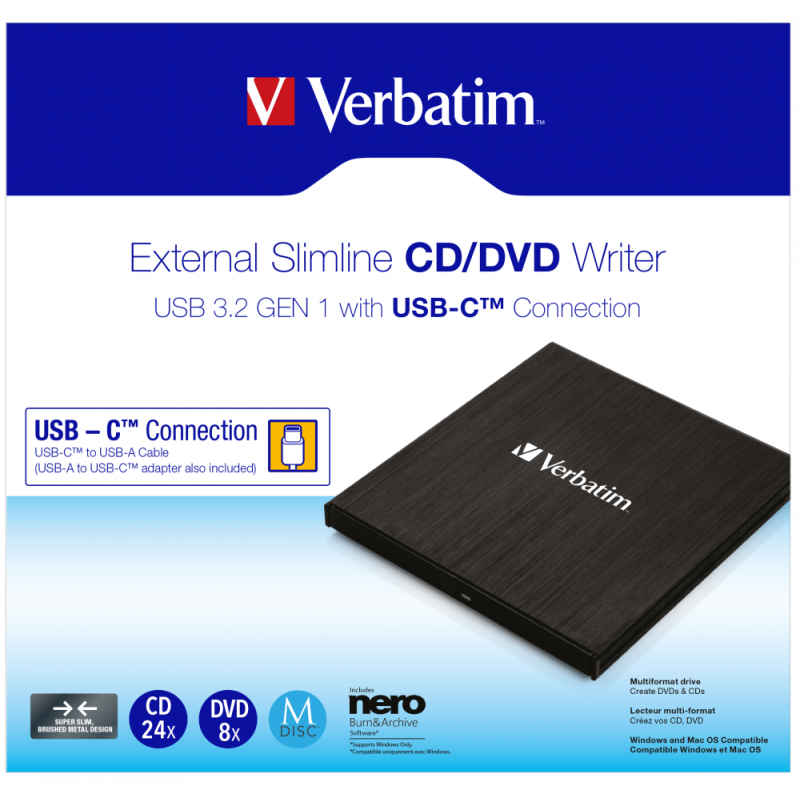 Graveur de CD/DVD externe  ultra mince connexion USB-C