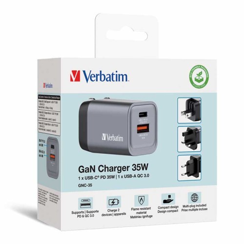 Chargeur mural GaN 35 W 2 ports l 1 x USB-C 65 W / 1x USB-A Chargeur mural GaN 35 W 2 ports l 1 x USB-C 65 W / 1x USB-A