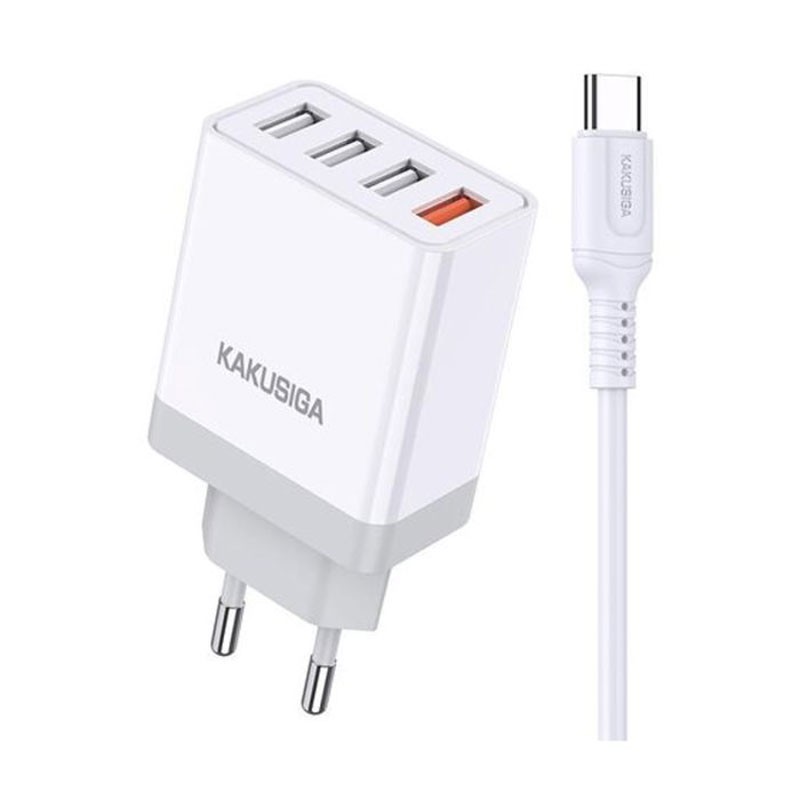 CHARGEUR KAKUSIGA KSC-913 4 USB FAST CHARGE TYPE-C QC3.0 l BLANC