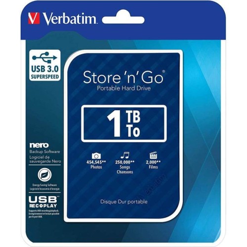 Disque Dur externe Verbatim Store'n'Go 1 To USB 3.0-Bleu Disque Dur externe Verbatim Store'n'Go 1 To USB 3.0-Bleu