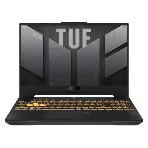 PC Portable Asus TUF Gaming F15 FX507VU - i7-13620H - 8Go - 512 Go SSD - RTX 4050 - Win 11 PC Portable Asus TUF Gaming F15 FX507VU vue de face avec clavier rétroéclairé