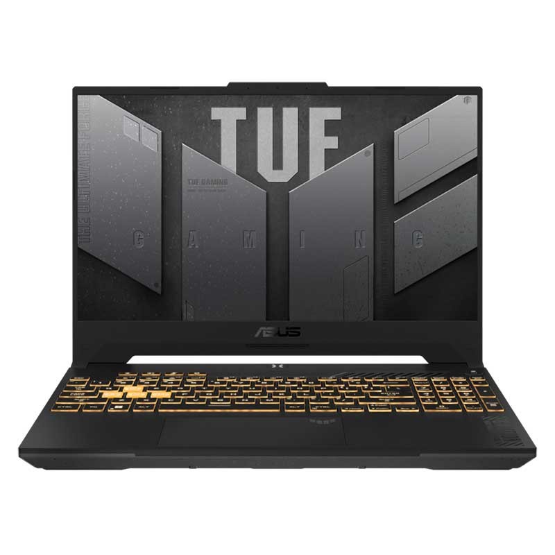 PC Portable Asus TUF Gaming F15 FX507VU vue de face avec clavier rétroéclairé