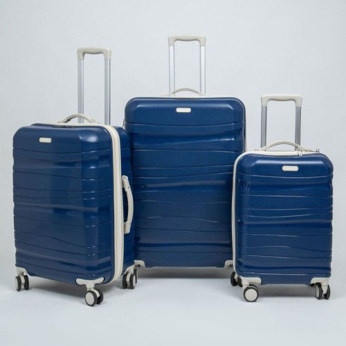 Set de trois valises avec roues démontables Titou Crème Bleu Set de trois valises avec roues démontables Titou Crème Bleu