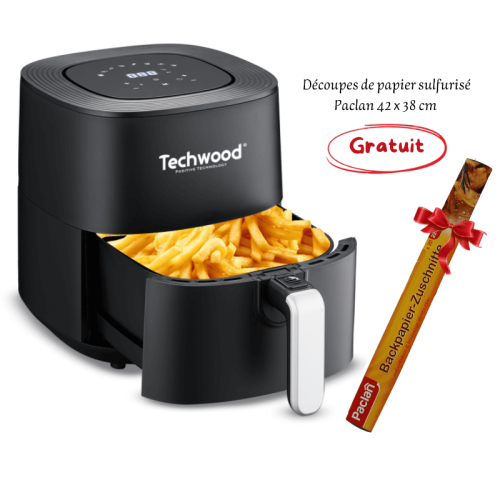Friteuse sans huile 5,5L TECHWOOD 1700W Noir + Papier cuisson Gratuit Friteuse sans huile 5,5L TECHWOOD 1700W Noir + Papiers cuisson gratuit