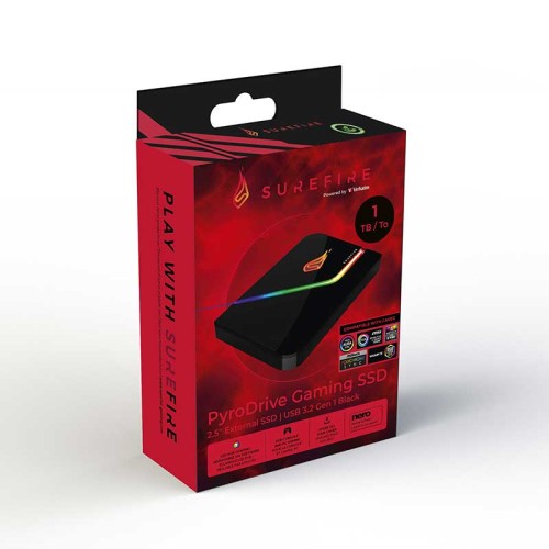 Disque dur SSD Externe PYRODRIVE gaming SURFIRE 1To Noir USB 3.2 Disque Dur SSD Externe PYRODRIVE Gaming SURFIRE 1To Noir USB 3.2 - Design Gaming