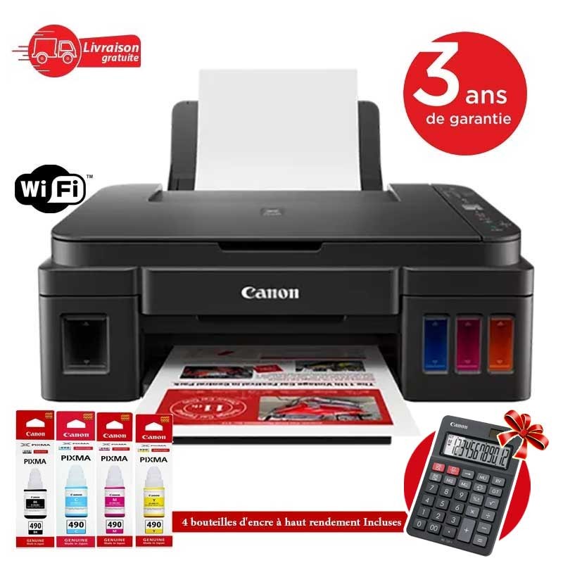 Multifonction Jet d'encre Canon Pixma G3410 - Wifi + Canon AS-120 II Calculator