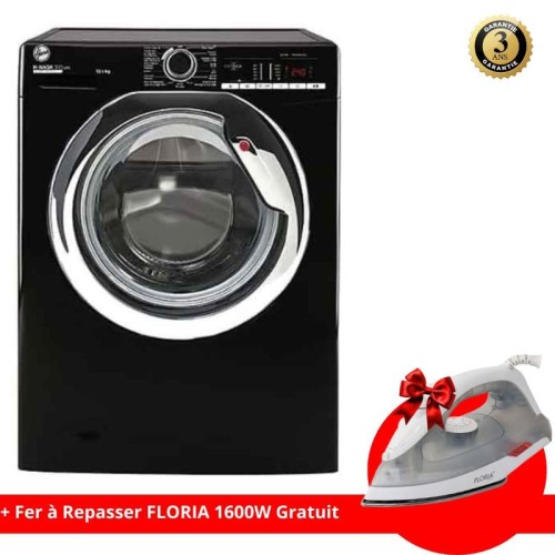 Machine à laver Frontale HOOVER 10.5Kg H3WS4105TCBE-04 Noir + Fer à Repasser FLORIA Machine à laver Frontale HOOVER 10.5Kg H3WS4105TCBE-04 Noir