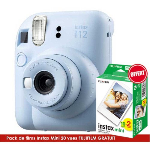 Appareil photo Fujifilm INSTAX Mini 12 Bleu Appareil photo Fujifilm instax INSTAX Mini 12 + Pack de films Instax Mini 20 gratuit