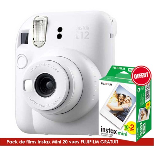 Appareil photo Fujifilm INSTAX Mini 12 Blanc Appareil photo Fujifilm instax INSTAX Mini 12  + Pack de films Instax Mini 20 vues FUJIFILM GRATUIT