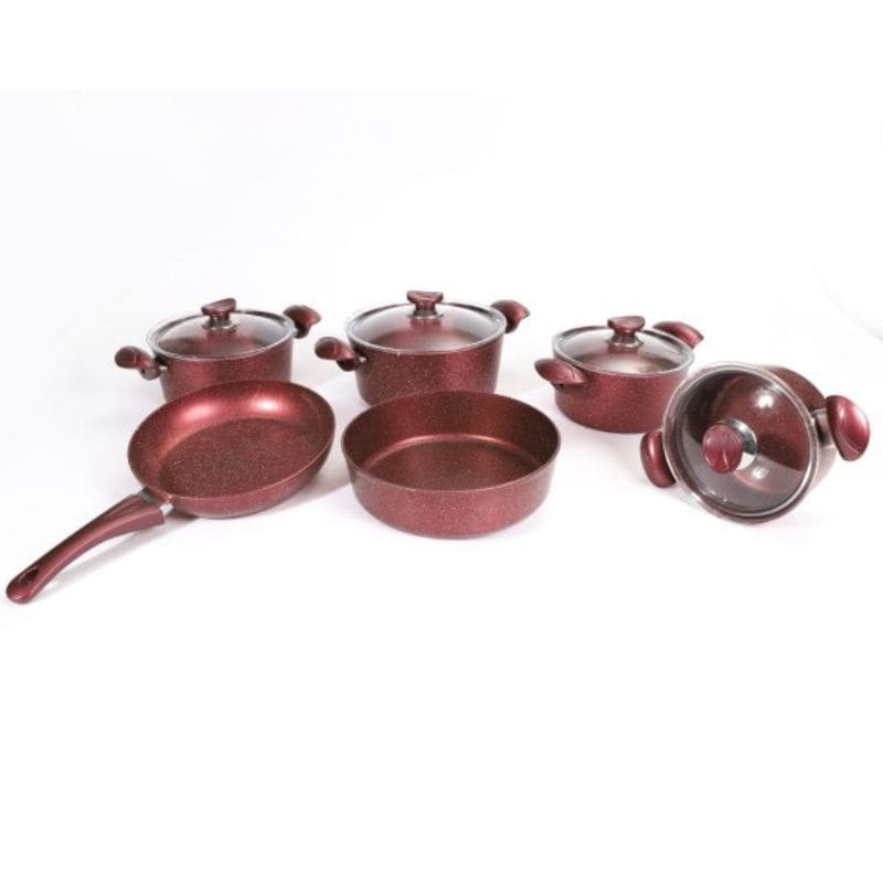 Batterie de Cuisine Granite OMS 10 Pièces - Rouge Bordeaux