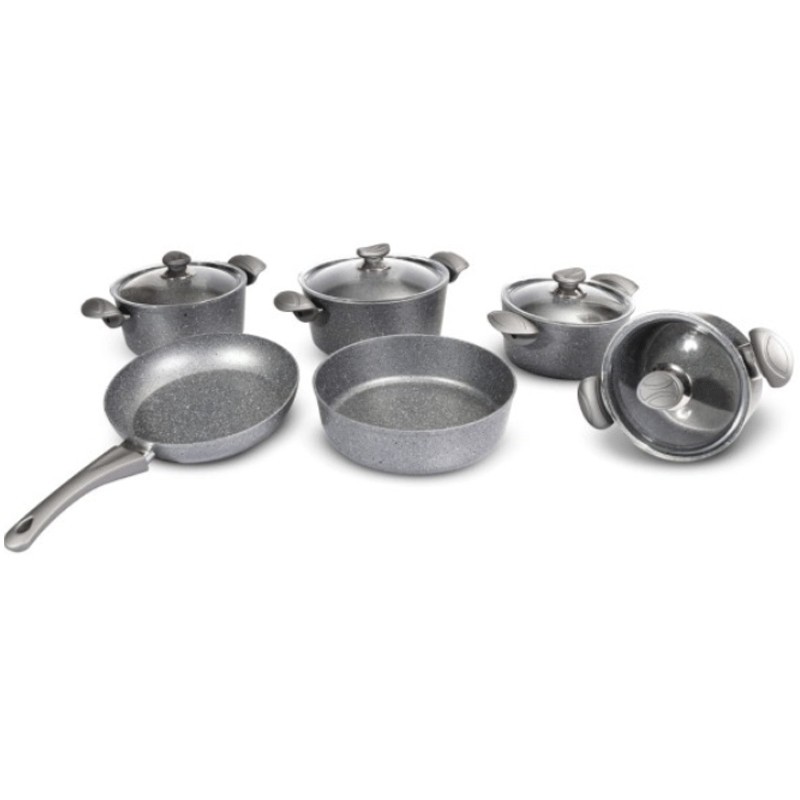 Batterie de Cuisine Granite OMS 10 Pièces Gris