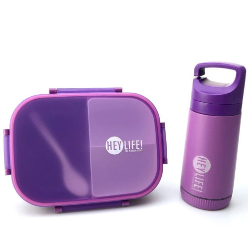 Boîte à lunch pour enfants Avec Bouteille et Cuillère Violet Boîte à lunch pour enfants Avec Bouteille et Cuillère Violet