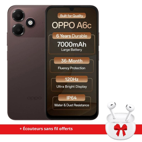 Smartphone OPPO A6c 4Go 128Go Marron avec des écouteurs offerts