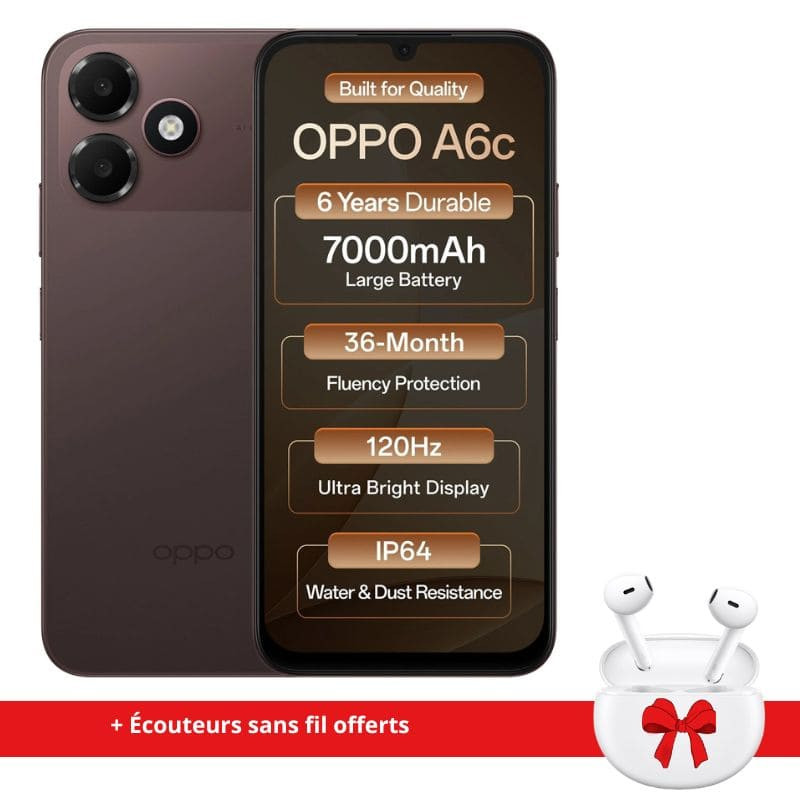 Smartphone OPPO A6c 4Go 128Go Marron avec des écouteurs offerts
