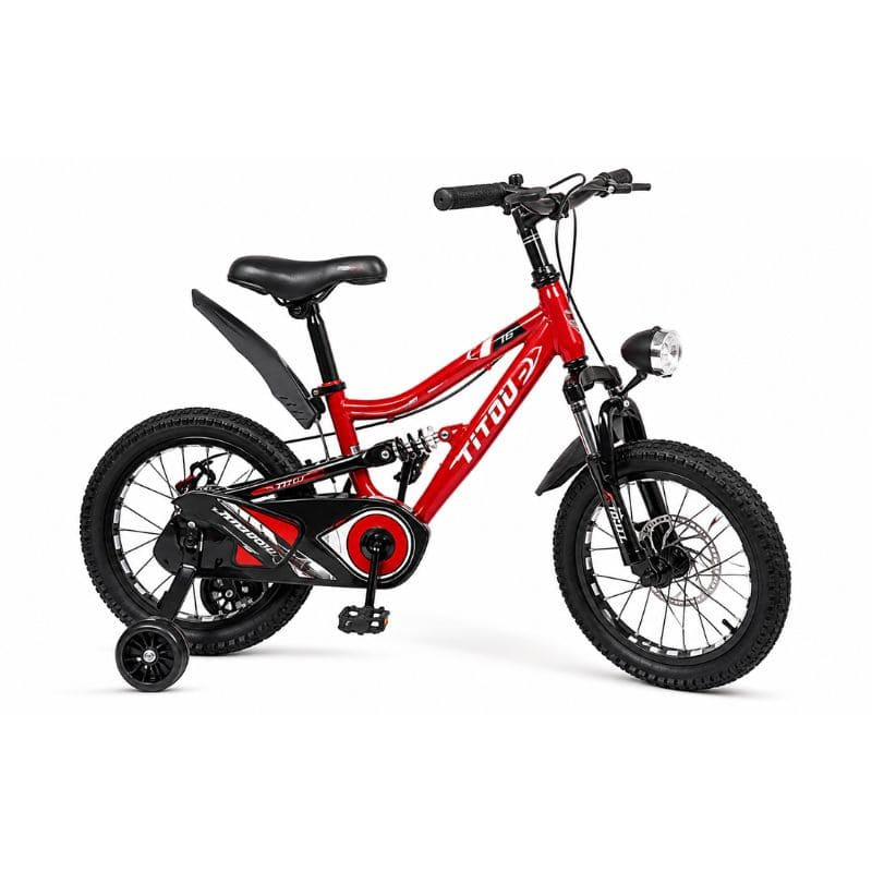 Bicyclette enfant Titou 16 pouces avec roues stabilisatrices – Noir et Rouge