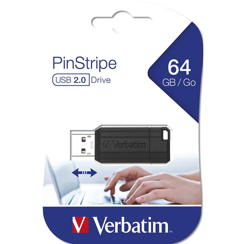 Flash Disque USB 2.0 Verbatim PINSTRIPE 64Go - Noir (049065-58)