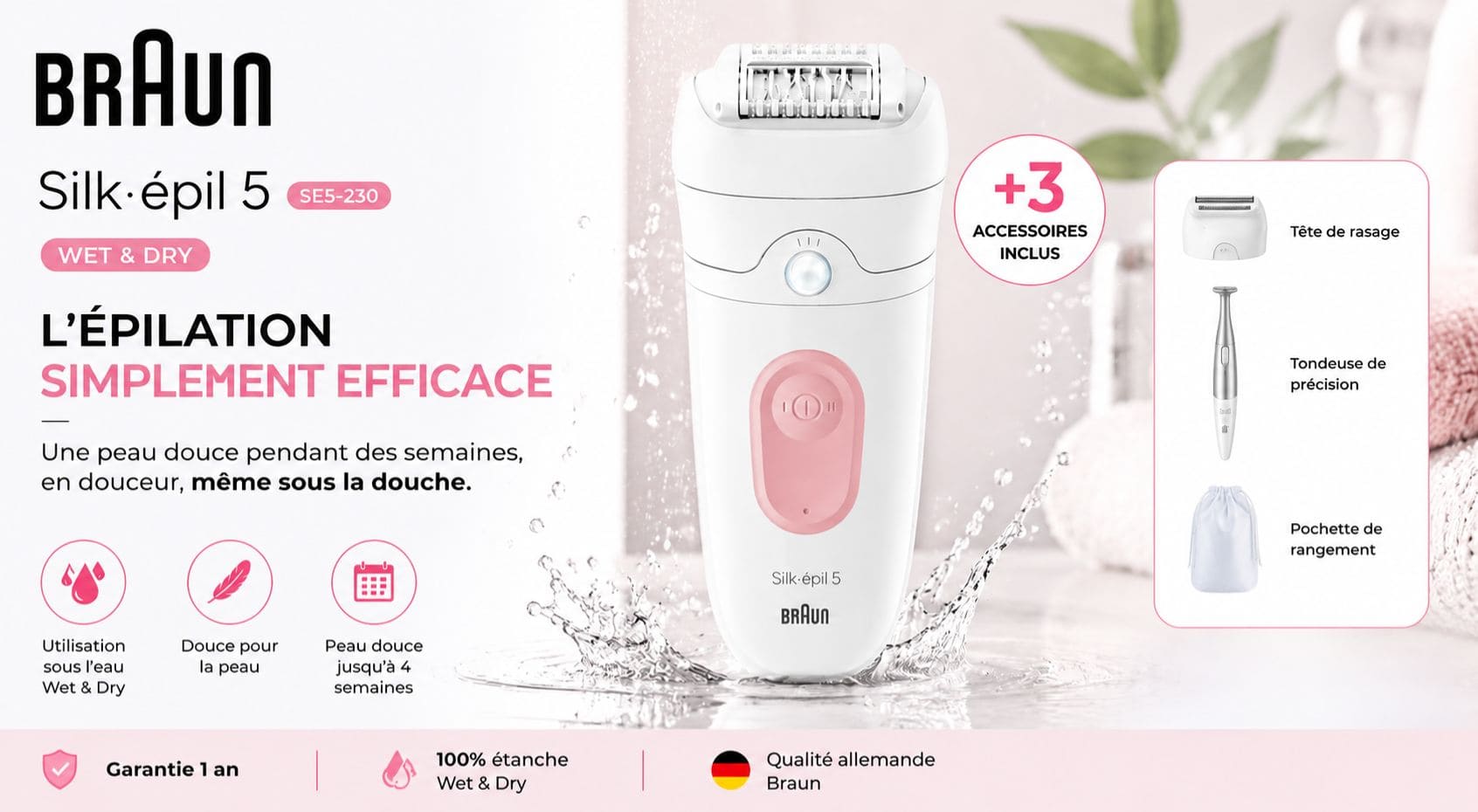 Épilateur BRAUN Silk Epil SE5-230 Wet & Dry - Blanc