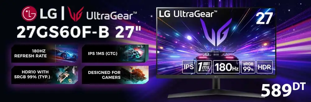 Ecran Gaming LED IPS 27" LG 27GS60F-B - 180Hz