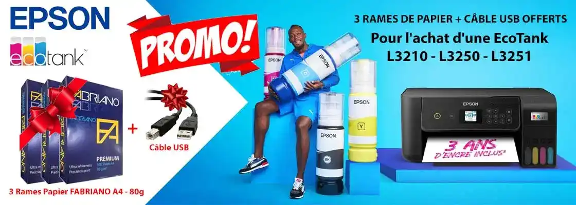 PROMO EPSON 3 RAMES DE PAPIER + CÂBLE USB OFFERTS